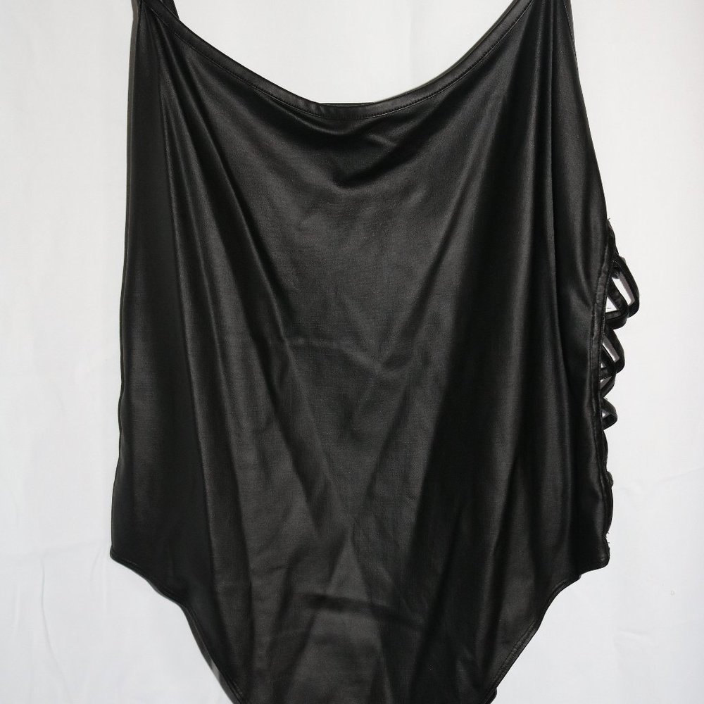 Forever 21 Plus Faux Black Leather Cut Out Body Suit
